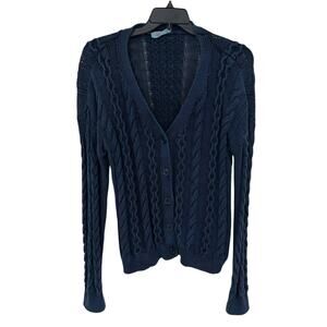 Voyageur by Mersea Navy Cable Knit Button Up Cardigan Sweater Womens Large